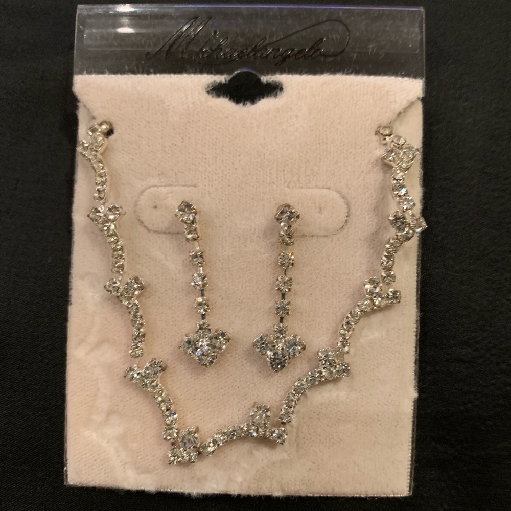 NWT Michaelangelo Crystal & Slvr Earrings & Neck